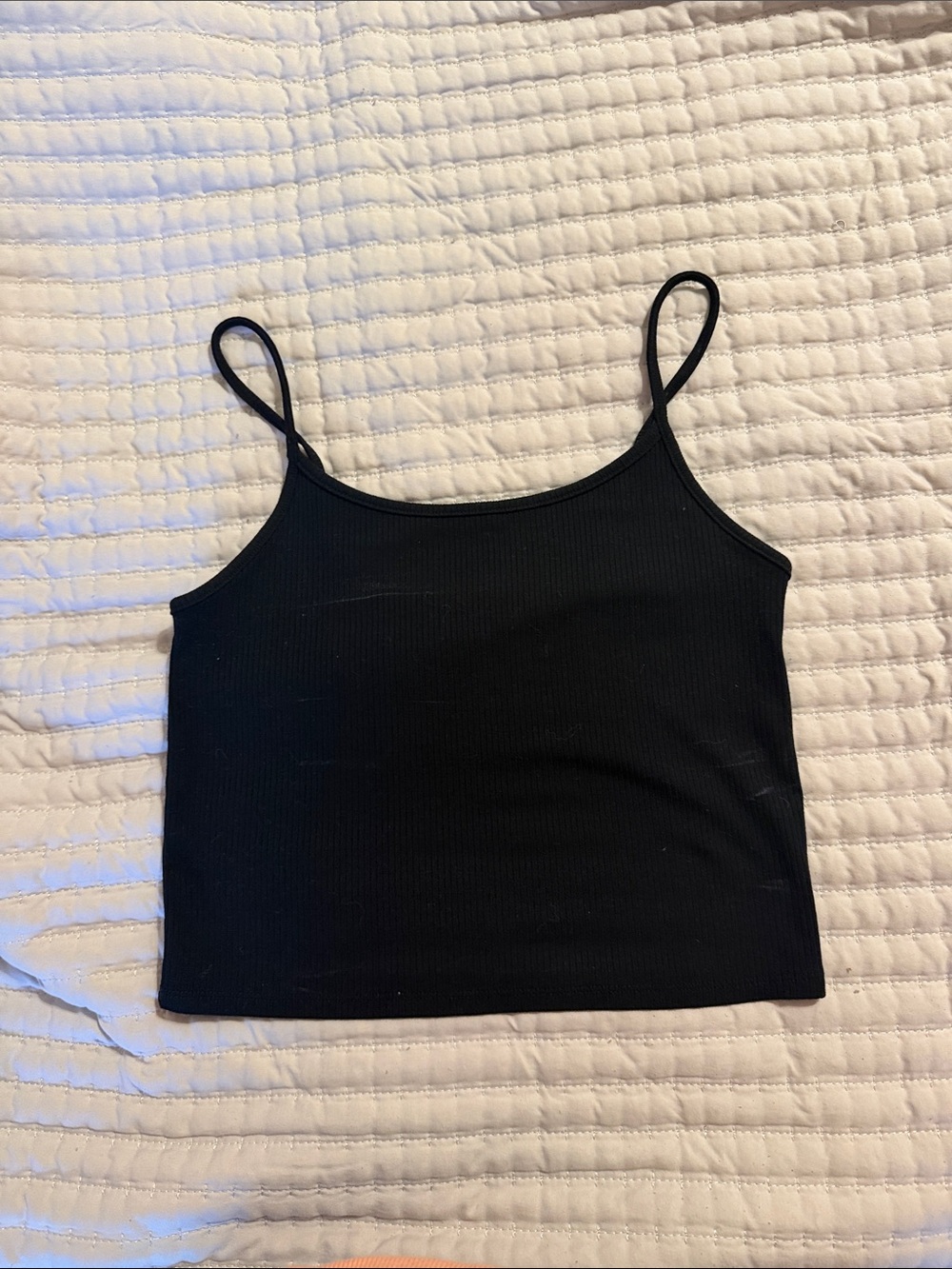 Black Ribbed Spaghetti Strap Crop Tank Top
